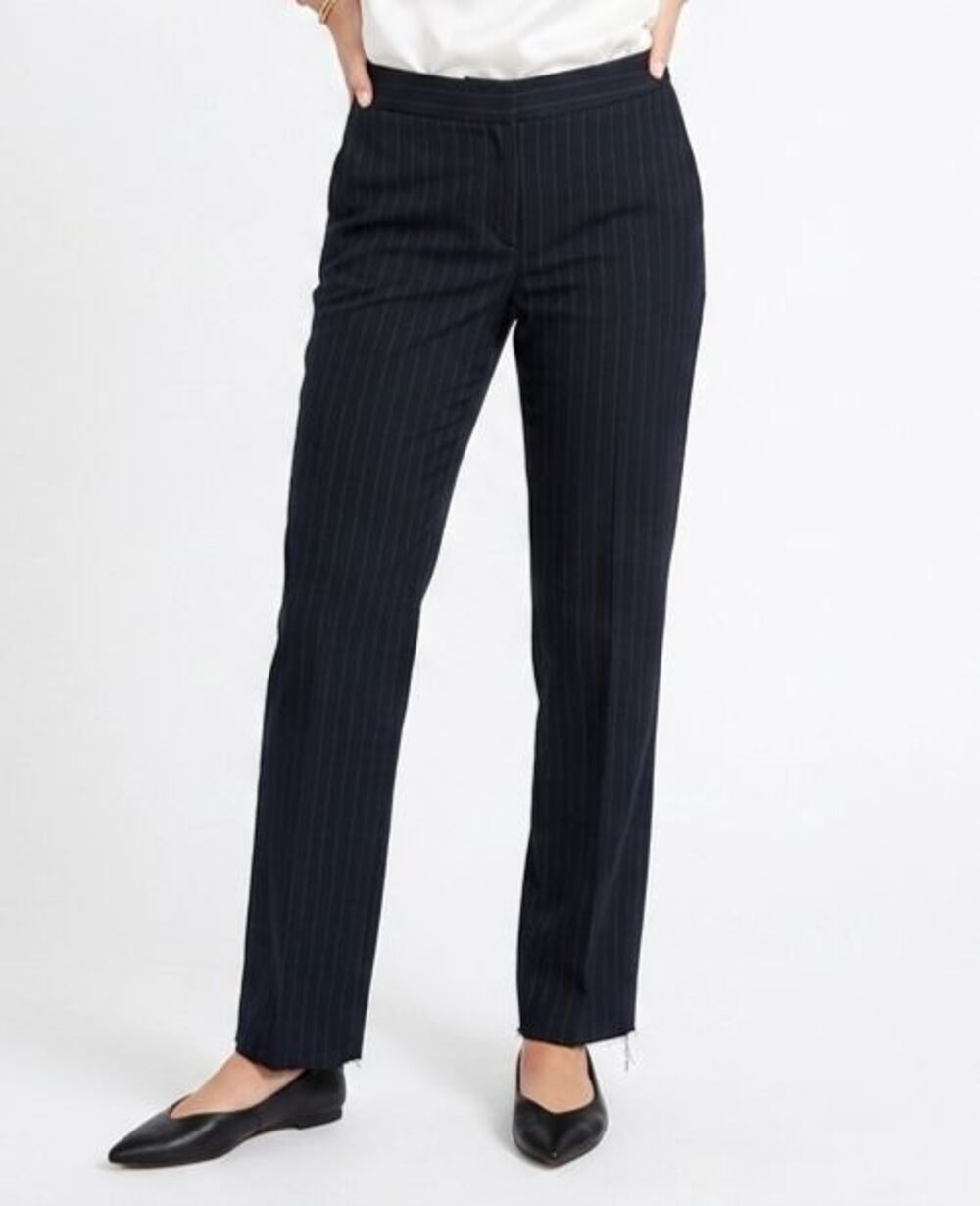 Lauren Ralph Lauren 100% Silk Pinstripe Pant Women 6 Black Tailored Trouser VNTG